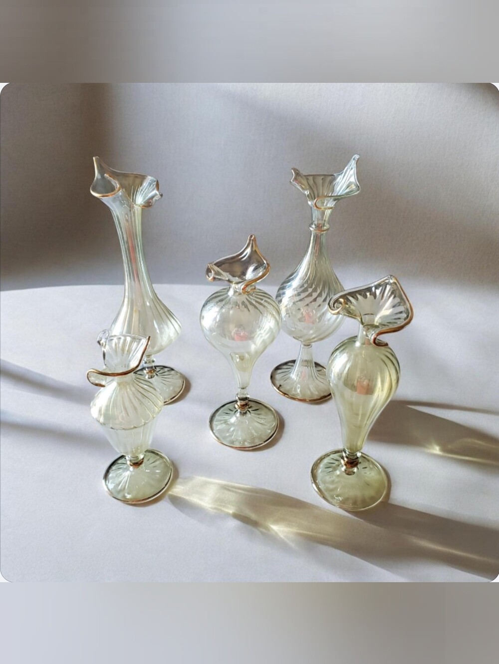 Antique Gogeous Egyptian Hand Blown Glass Bud Vases